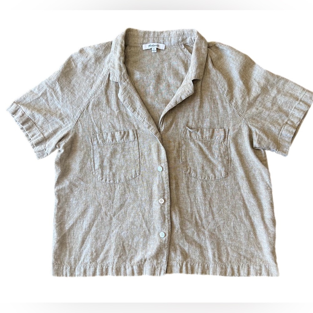 Madewell Women’s Olive Brown Button Down Linen Blend Summer Beach Top Size S